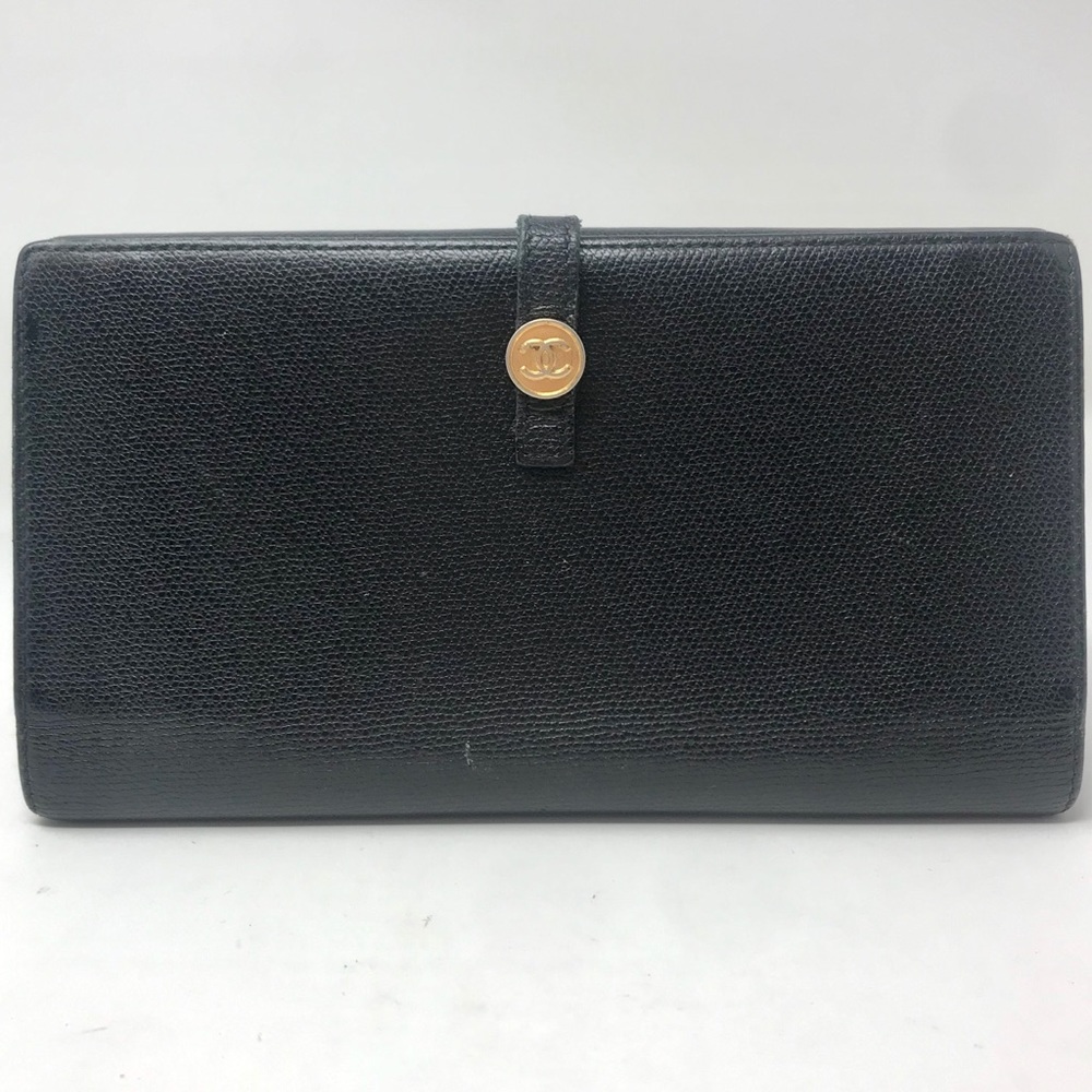 Chanel Black Coco Button Strap Long Wallet